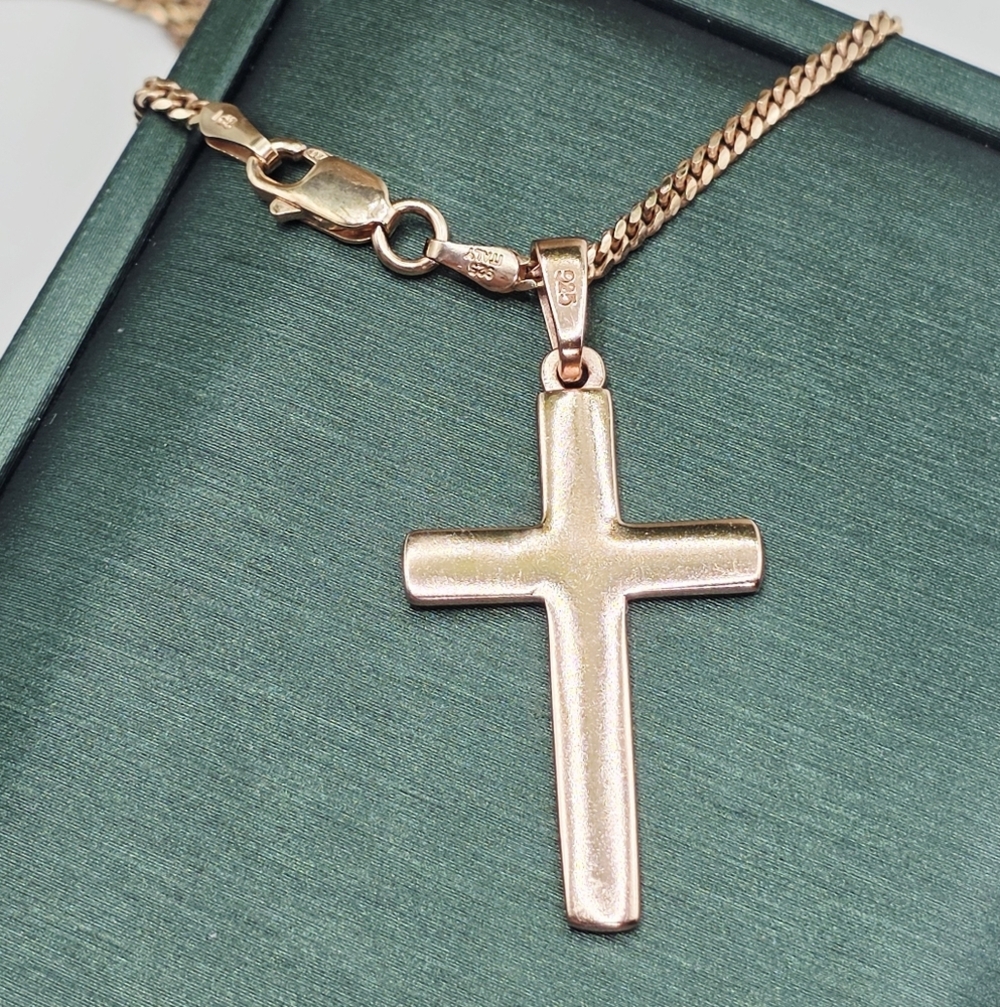 Rose Gold Cross Pendant Necklace, 20" | 925 Sterling Silver Base